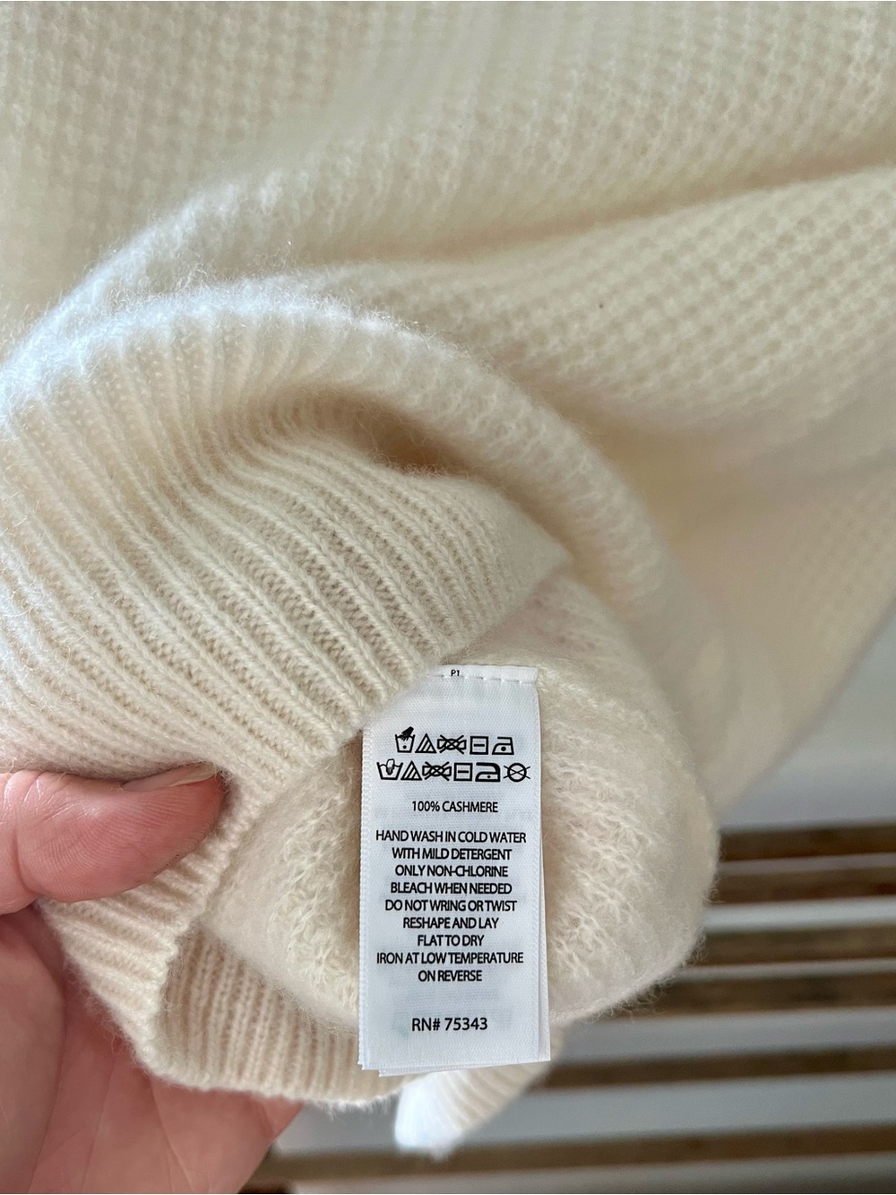 Joie 100% cashmere Ivory Waffle-Knit Henley Sweater - Picture 5 of 6
